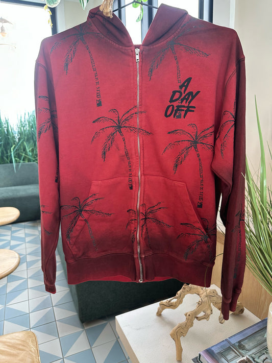 Unisex Red and Black Distressed Palm Tree Logo Hoodie