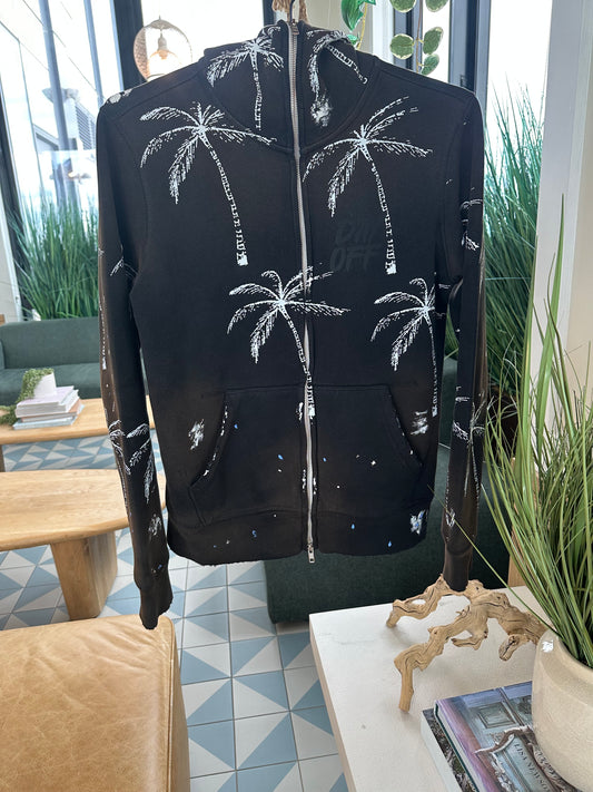 Unisex Black Distressed Palm Tree Hoodie